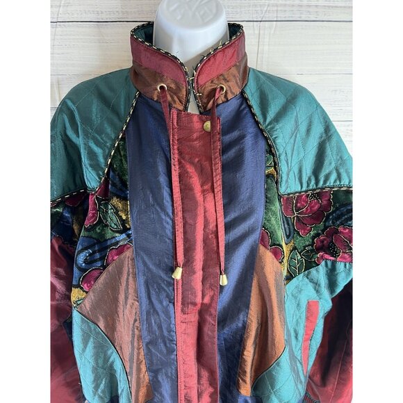 Vintage Westbound Windbreaker Womens L Petites Velvet Burnout Floral Jacket 80s - Picture 2 of 16